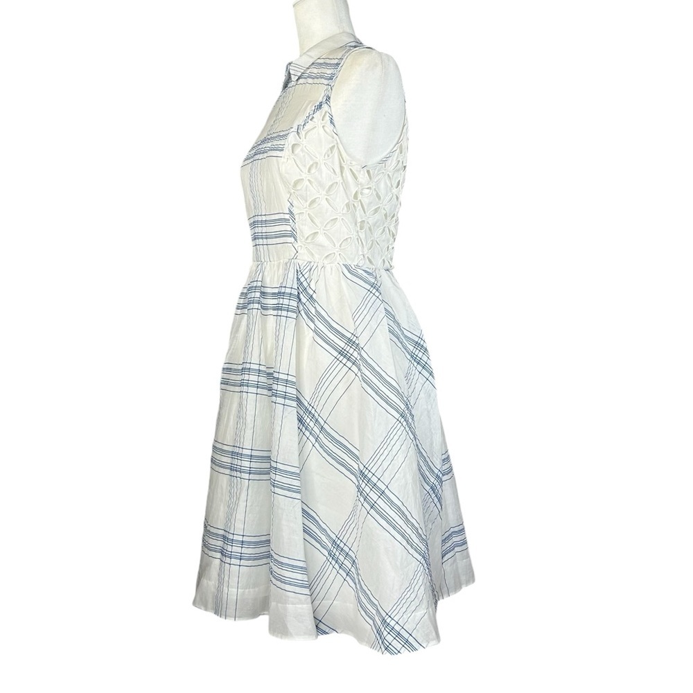 Anthropologie Moulinette Soeurs 6 Seaplane Dress Blue White Windowpane - Picture 5 of 16